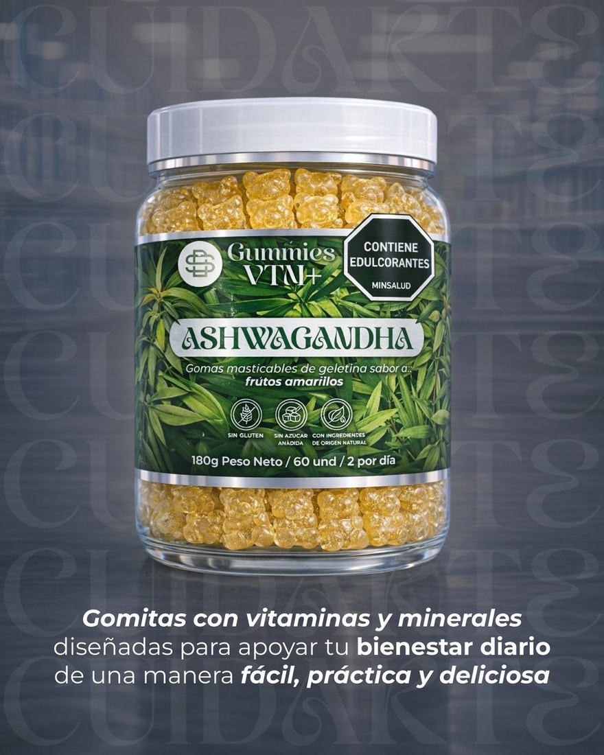 Gummies VTM+ Ashwagandha — sabor frutos amarillos