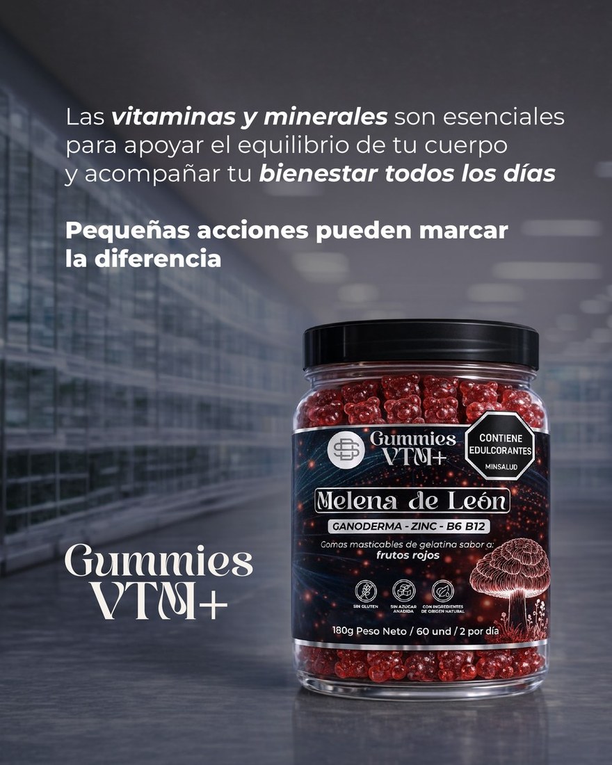 Gummies VTM+ Melena de León — Ganoderma, Zinc, B6, B12